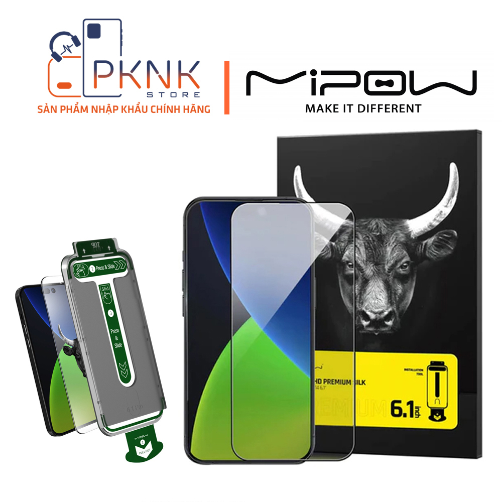 Cường lực + Tool MiPow Kingbull Premium HD (2.7D) iPhone 13 Promax/14 Plus