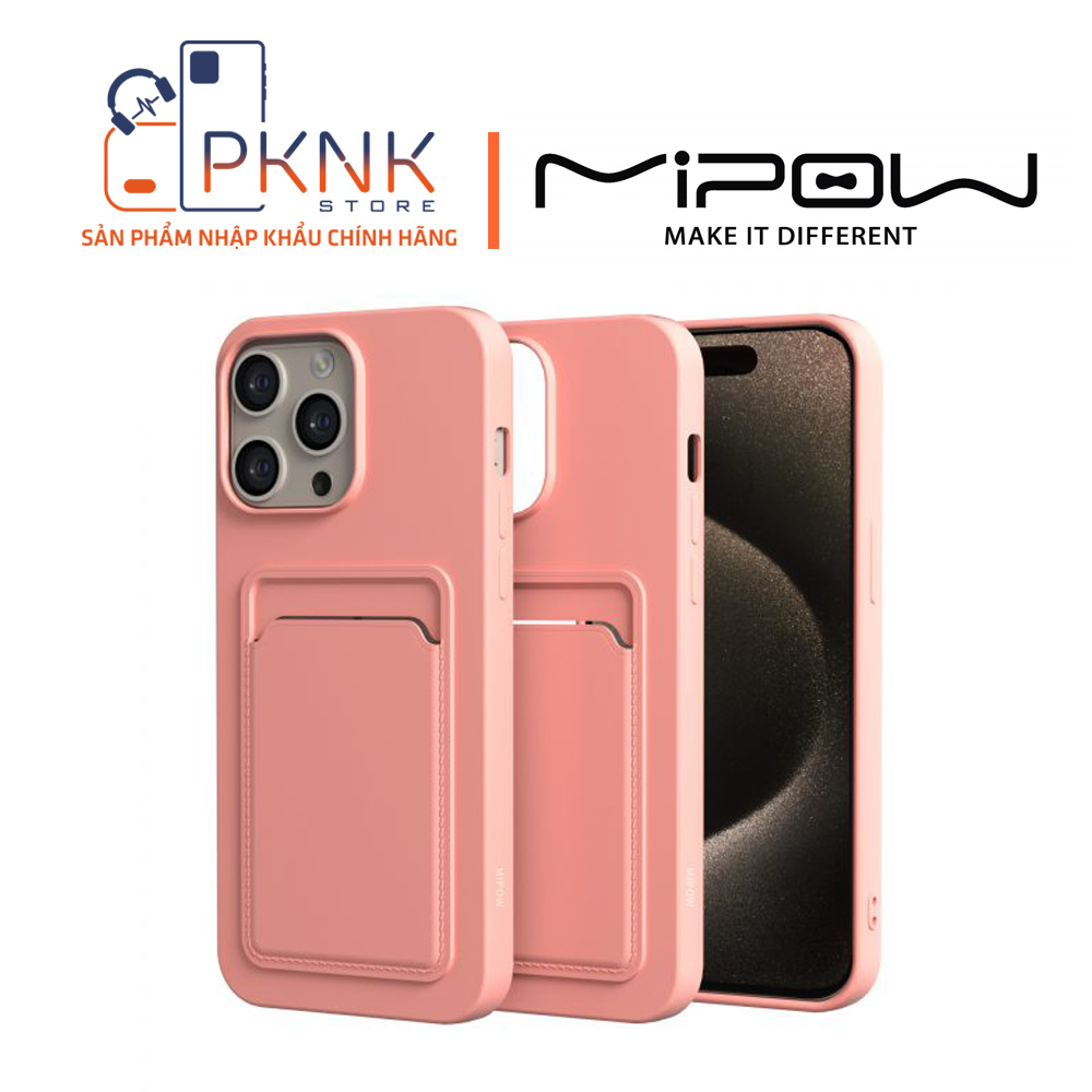 Ốp lưng Mipow Max Card Bag TPU Leather iPhone 15 Pro - Pink