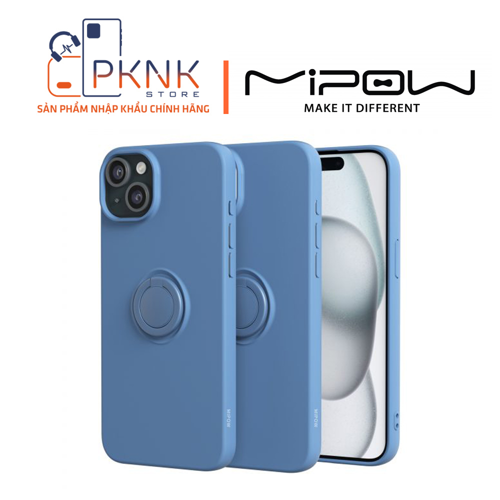 Ốp lưng Mipow Ring Stand TPU Leather iPhone 15 - Blue