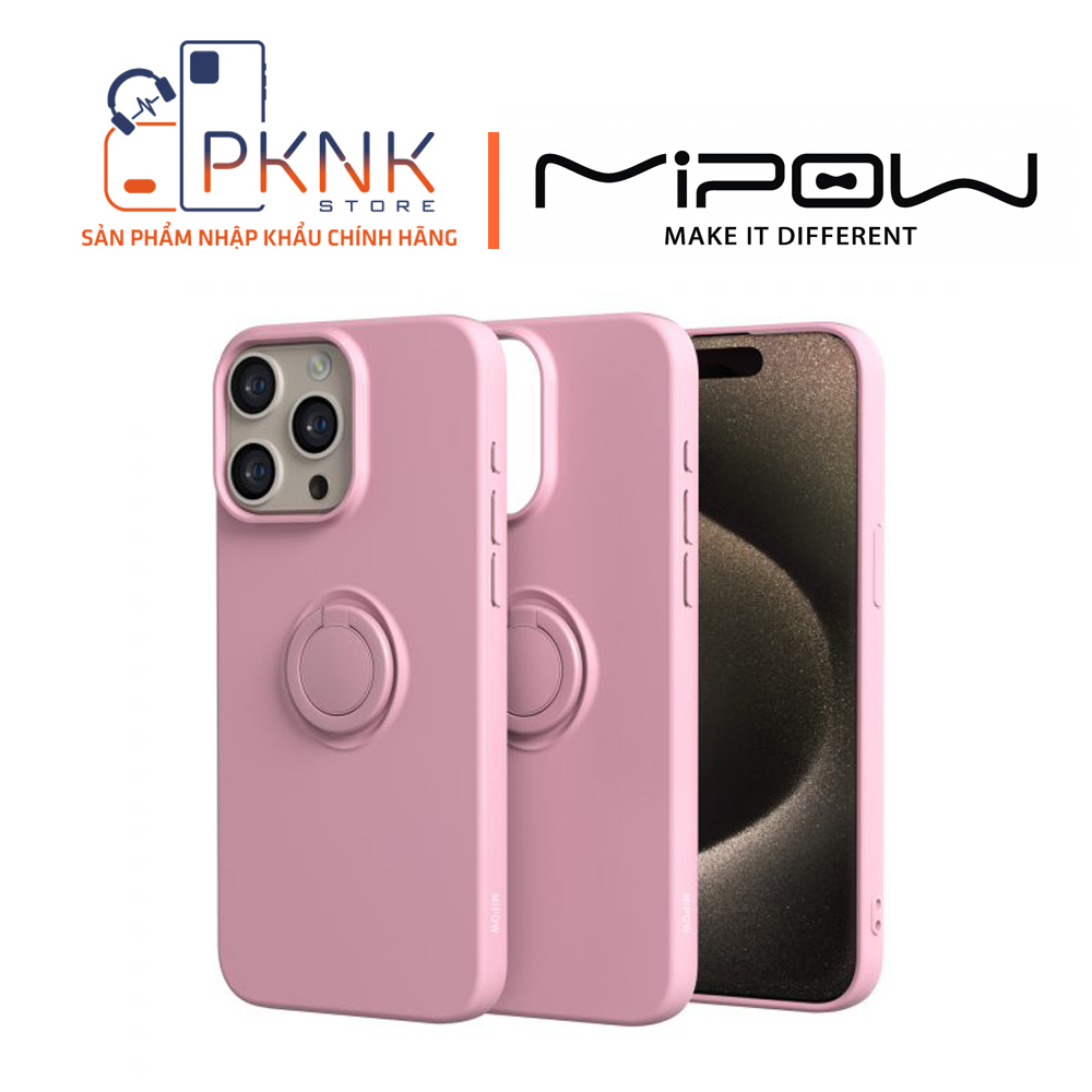 Ốp lưng Mipow Ring Stand TPU Leather iPhone 15 Promax - Pink