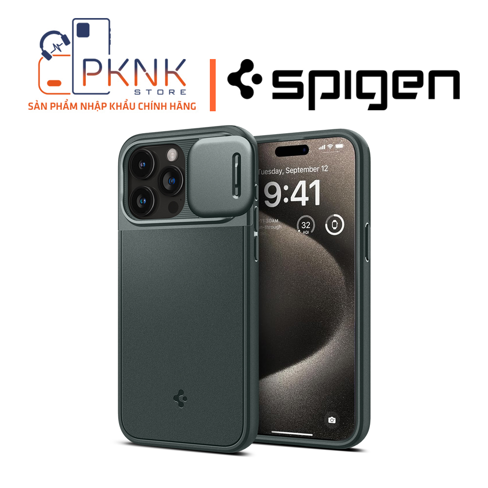 Ốp Lưng Spigen iPhone 15 Pro Max Optik Armor (MagFit) I ABYSS GREEN
